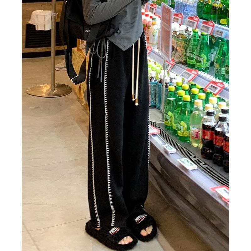 Casual Pants Women's High Waist Summer Large Size Fat Loose and Thin Pear-shaped Body Drape Wide Leg Pants 5XL black