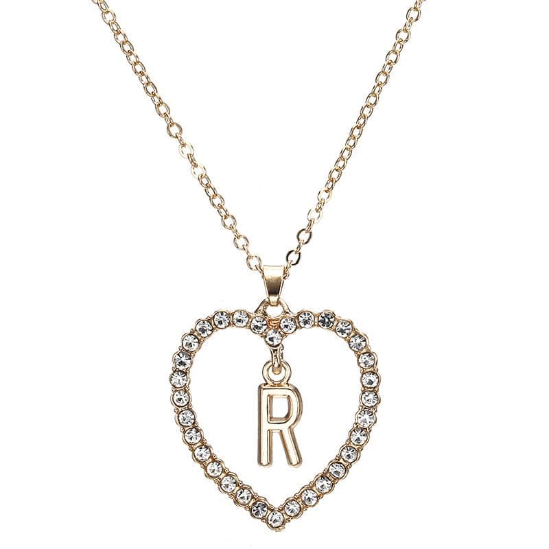 Romantic Love Pendant Necklace for Girls Women Initial Letter Necklace R