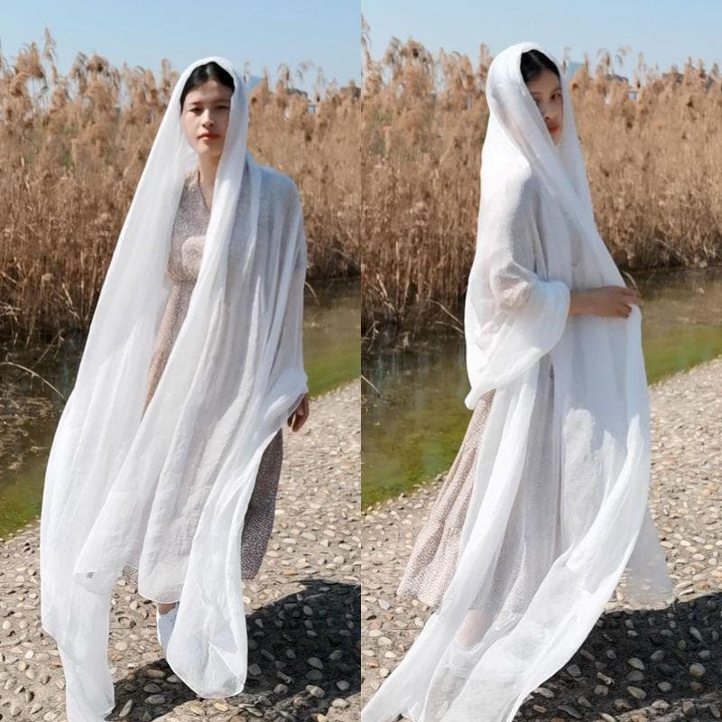 Extra Large Size Shawl Solid Color Scarf Women's Fashion Scarf Chiffon Dance Scarf Sunscreen Beach Towel, Max. size is 3*1.5m (±5-10cm errors) L: 3M * W: 1.5M white