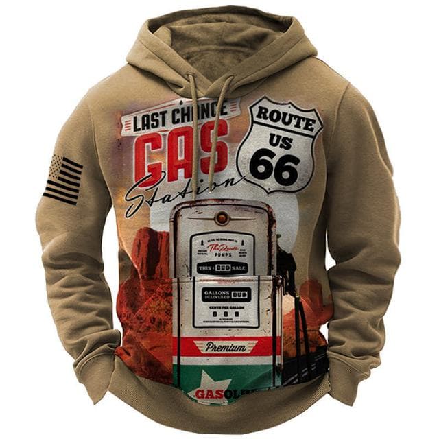 Fashion Vintage Men's Hoodie 66 Highway 3D Printing Hooded Sweatshirt Punk Streetwear Winter Jacket Tops Men's Casual Pullover 5XL