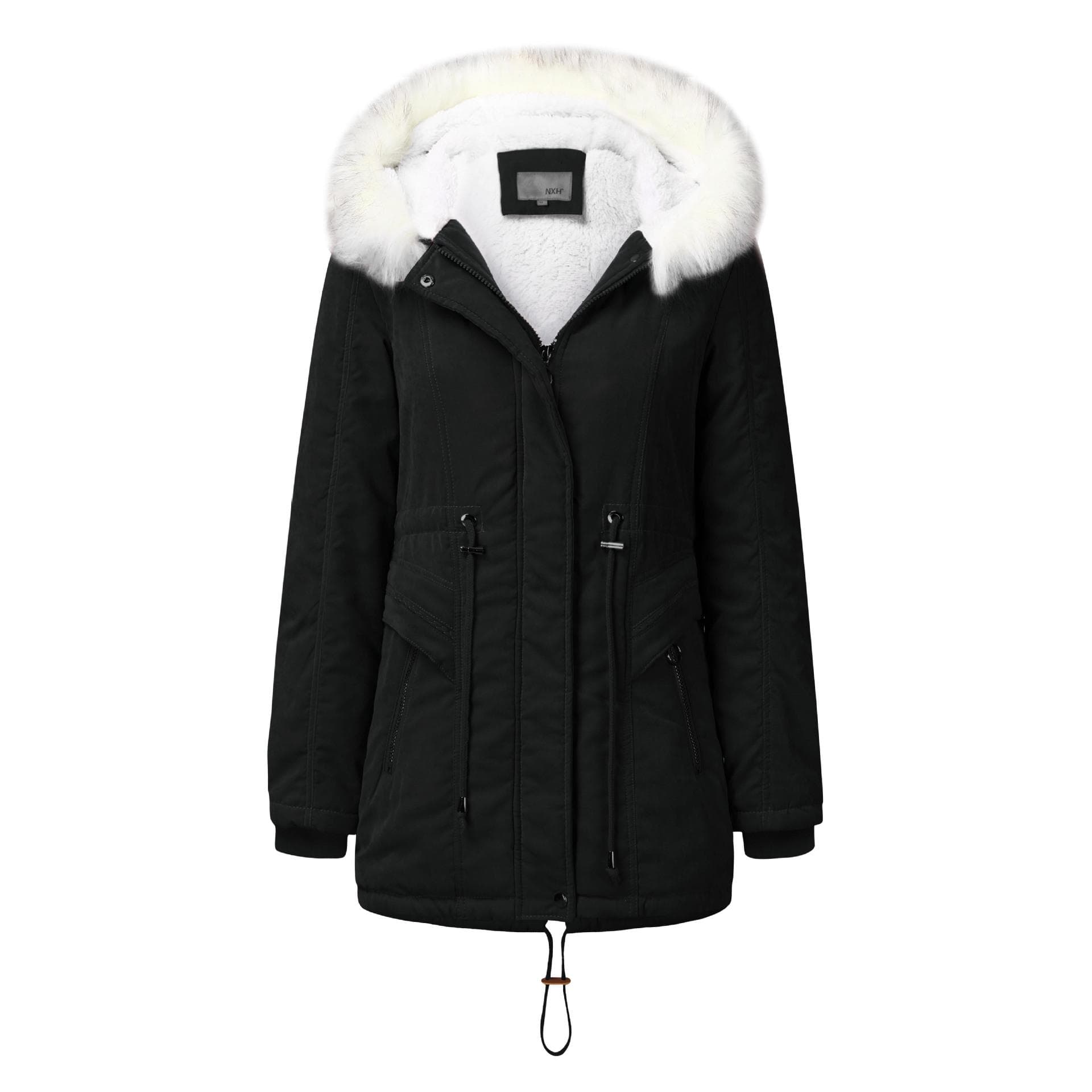 Women's Cotton-padded Fleece Jacket Medium and Long Hooded Winter Warm Fleece Coat Cotton-padded Coat Women XXXXL