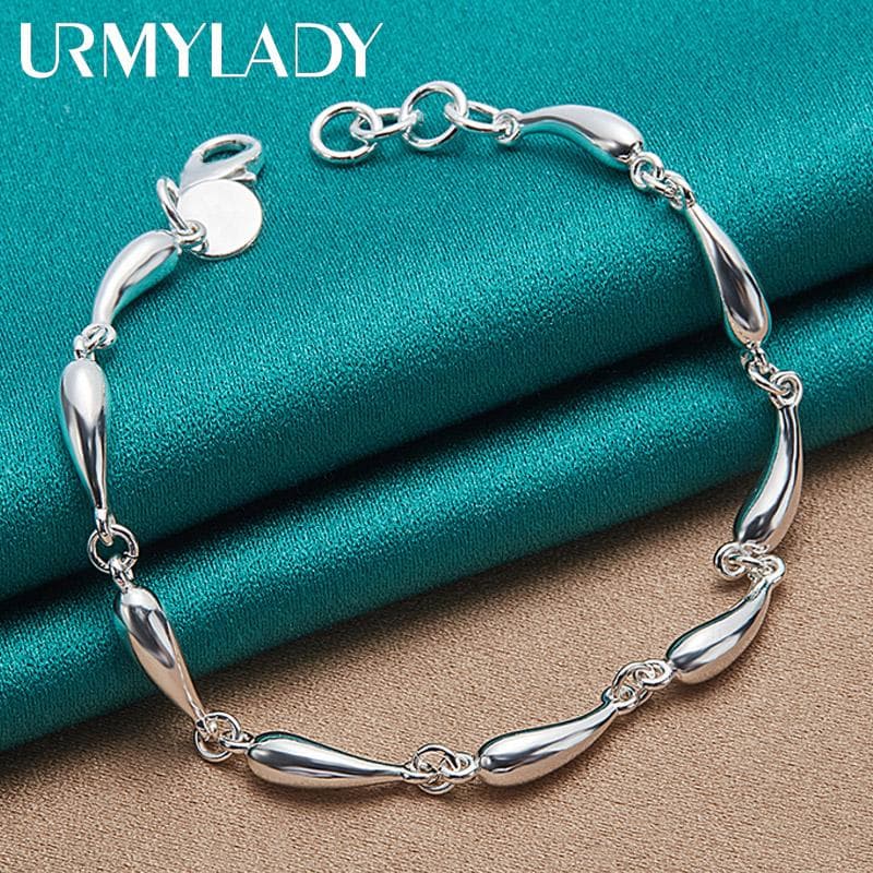 925 Sterling Silver Water Drop Chain Bracelet Fine Jewelry 20cm
