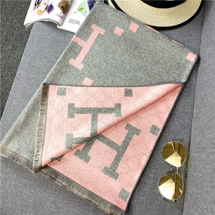 Women's Blue Imitation Cashmere Scarf for Autumn/Winter 180x65cm gray/pink