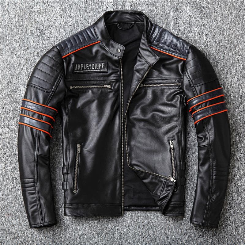 Harley Motorcycle Embroidered Skull Layer Cowhide Leather Leather Jacket for Men Made Old Short Leather Jacket Motorcycle Riding Wear 4XL
