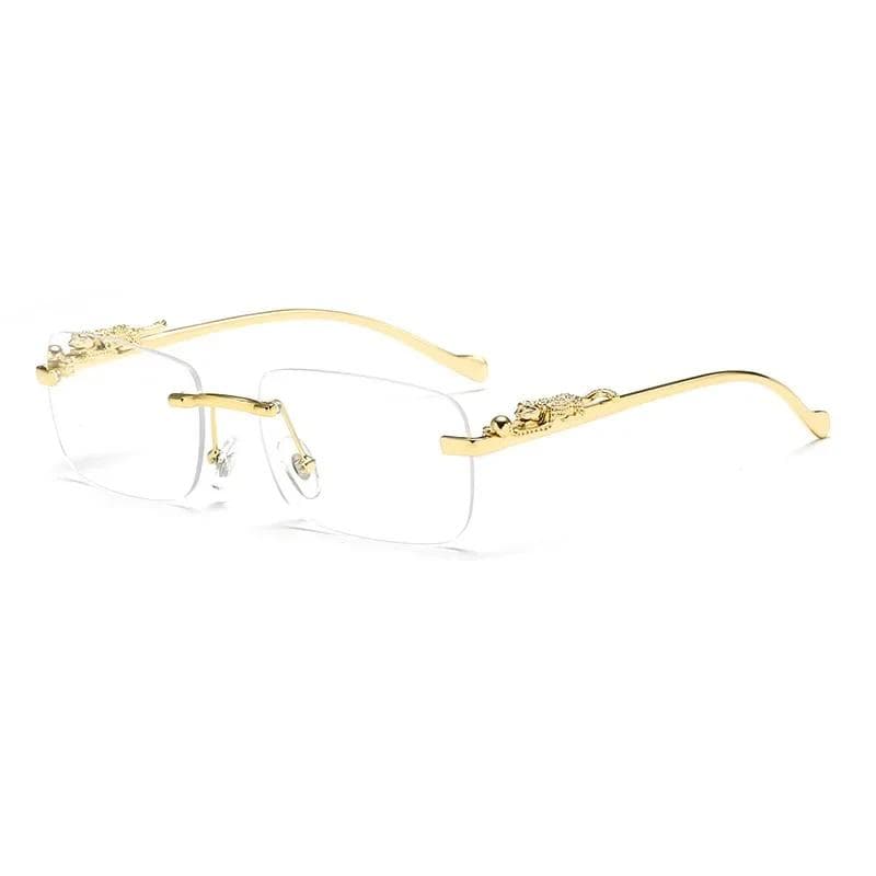New Vintage Metal Leopard Head Rimless Rectangle Sunglasses Fashion Tinted Shades for Women Men