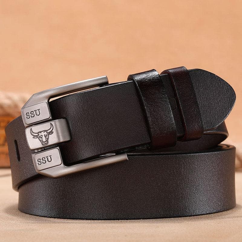 Men Cow Leather Belt Luxury Vintage Metal Pin Buckle Designer Belts Cowskin Strap Male for Jeans brown