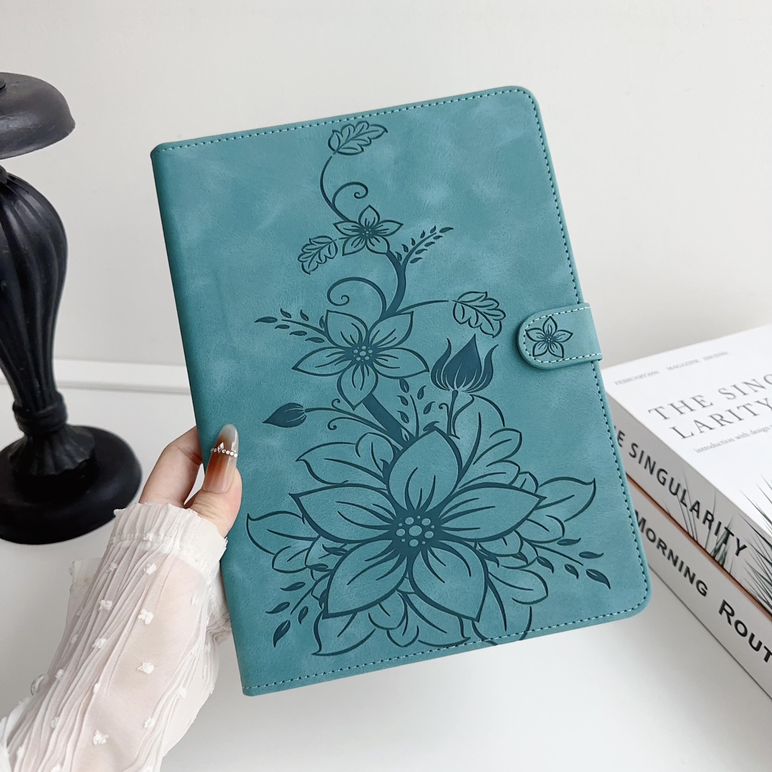 For Honor Pad X8a (not the mobile phone model Honor X8a).PU Leather Exquisite Floral Embossed Design Tablet Case Honor Pad X8a green