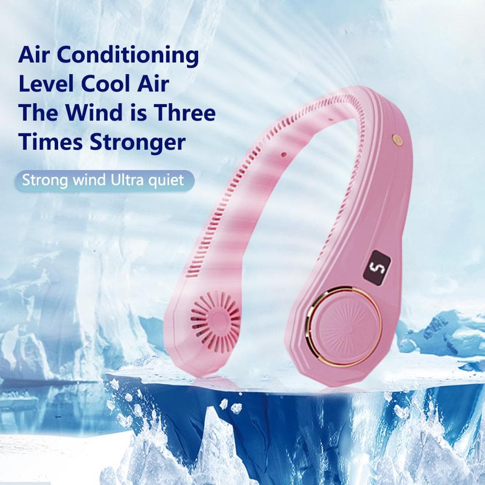 360-degree Surround Hanging Neck Cold Wind Fan Bladeless Fans Air Cooler Cooling Wearable Rechargeable Air Conditioner for Sports Running pink