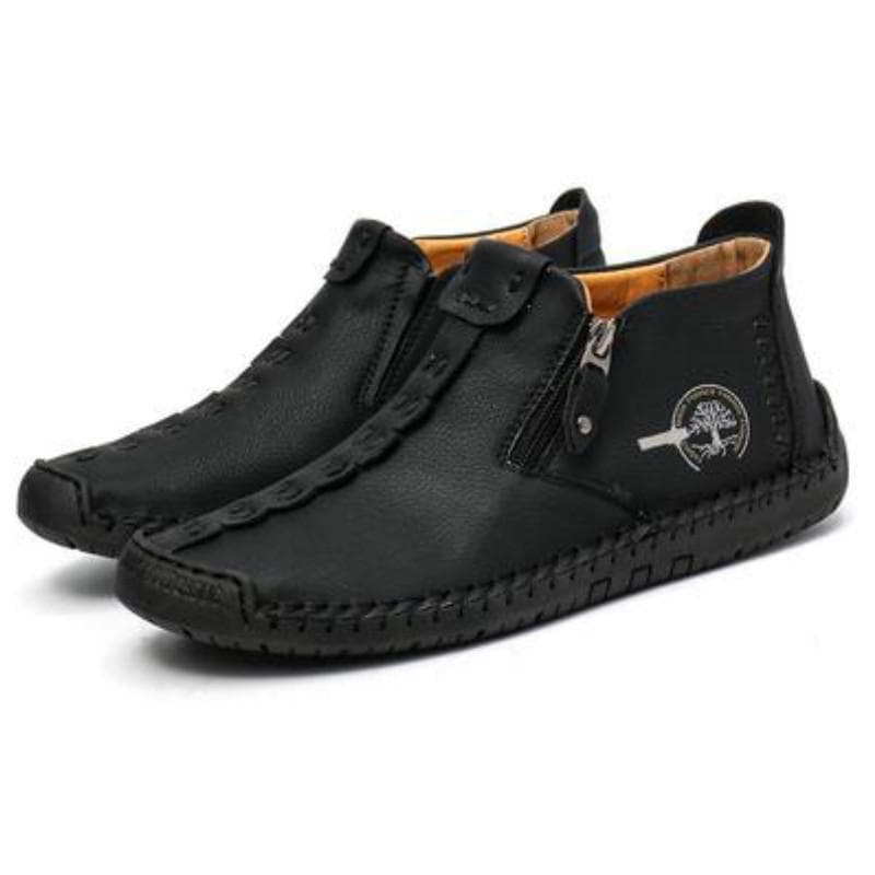 Mens Genuine Leather Boots Fashion Zipper Shoes Leather Men Ankle Boots 47 black