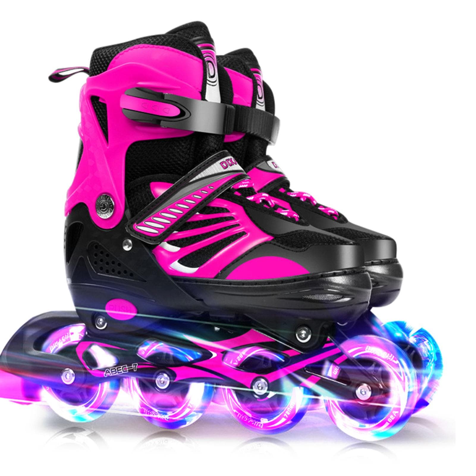 Adjustable Illuminating Inline Skates with Light Up Wheels for Kids and Youth Girls Boys Inline M pink