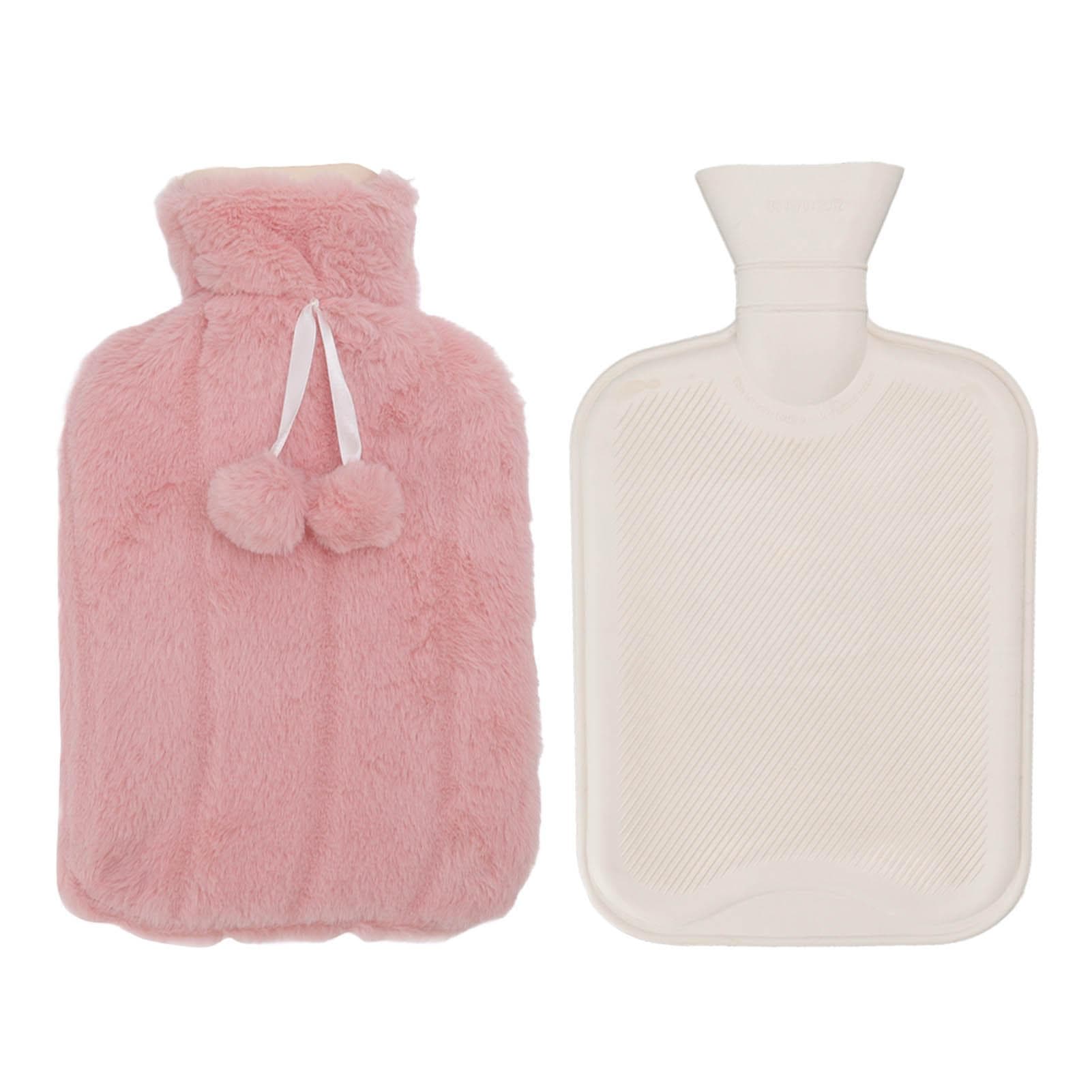 2000ML Hot Water Bag High Density Injection Hot Water Bottle with Soft Cover for Winter Pink pink