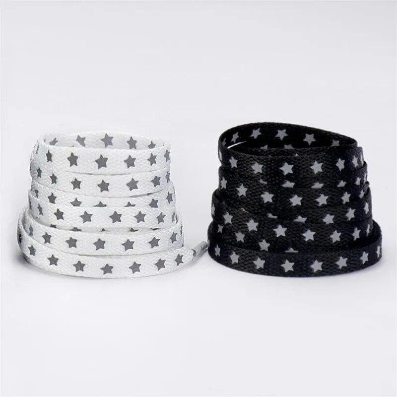 New Holographic Reflective Star Shoelaces Double-sided Reflective High-bright Luminous Flat Laces Sneakers ShoeLaces Strings 120cm black