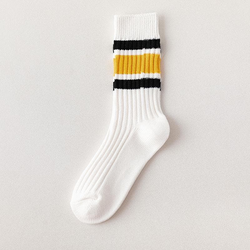 New Fashion Color Block Striped Mid-calf Sports Socks Men Women Breathable Cotton Socks Outdoor Running Basketball Cycling Socks