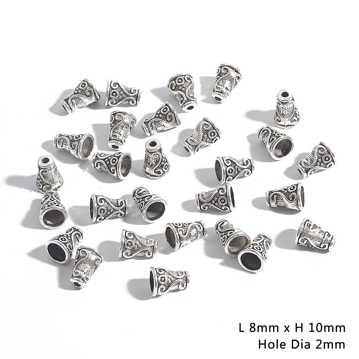 10pcs Fashion Jewelry Tibetan Tassel Crimp Cap Alloy End Beads Cap Metal Jewelry Accessories Findings 03 8×10mm silver