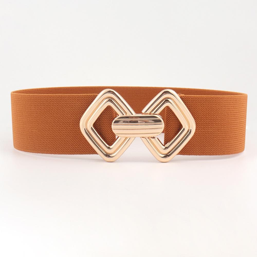 Women Wide Elastic Belt Vintage Stretchy Waistband with Retro Gold Buckle for Dresses