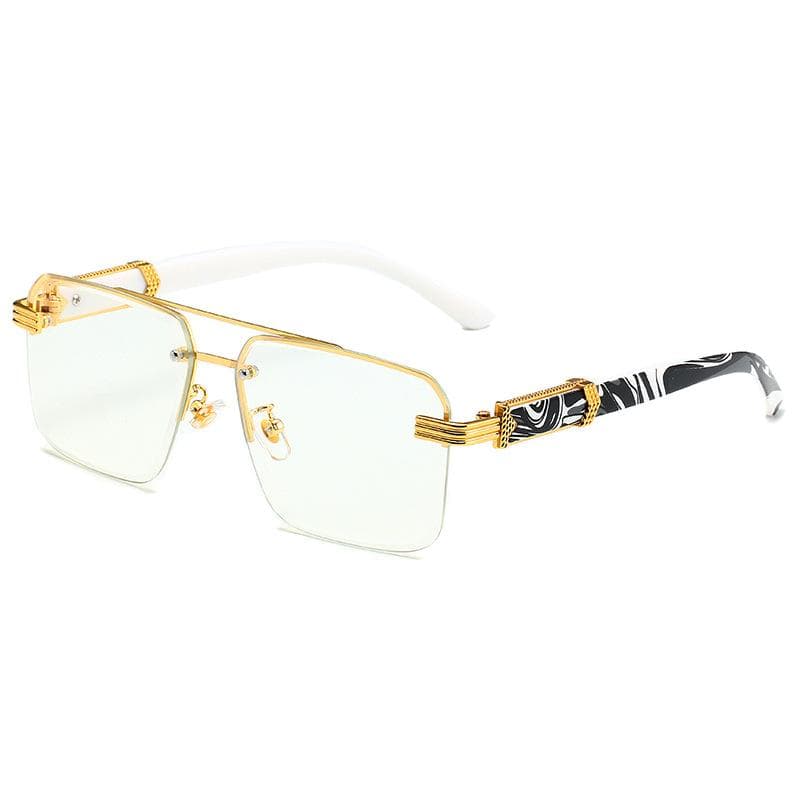 Marble Wood Mirror Legs Sunglasses Men Women Luxury Brand Square Frameless Gradient UV400 Shades