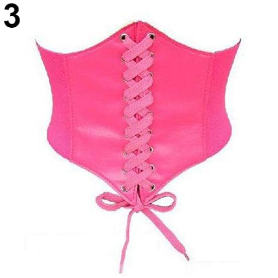 Sexy Vintage Faux Leather Wide Lace Up Waist Belt Shapewear Corset Body Shaper pink