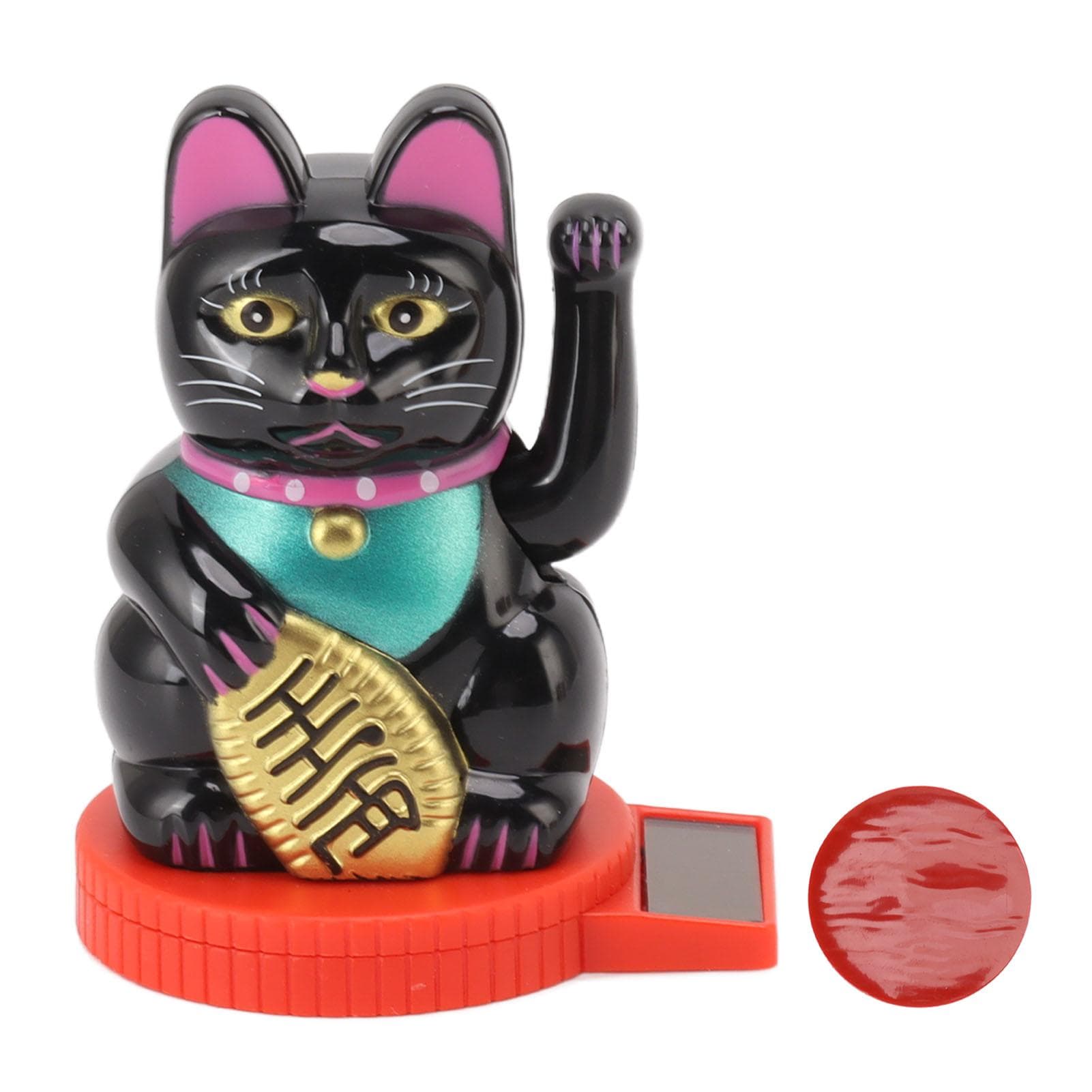 Solar Powered Waving Arm Cat Ornament Welcoming Waving Hand Paw Up Wealth Fortune Lucky Cat for black