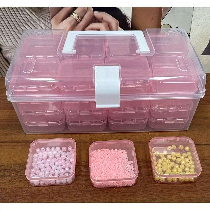 32pcs/set Plastic Storage Box Container, DIY Crafts Beads Accessories Sorting Box, Multifunctional Storage Case, Jewelry Nail Beading Organizer pink