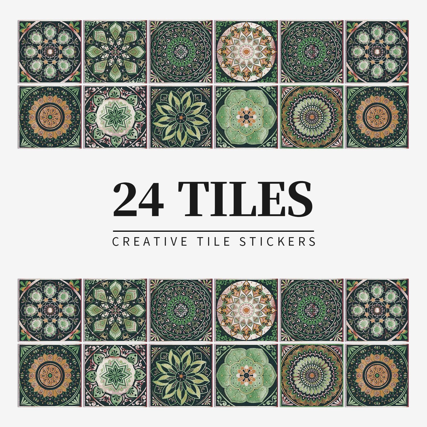 24pcs Retro Mandala Wall Stickers Kitchen Self-Adhesive Waterproof Tile Stickers Bathroom Decor Moroccan Pvc Decal 10*10*24PCS