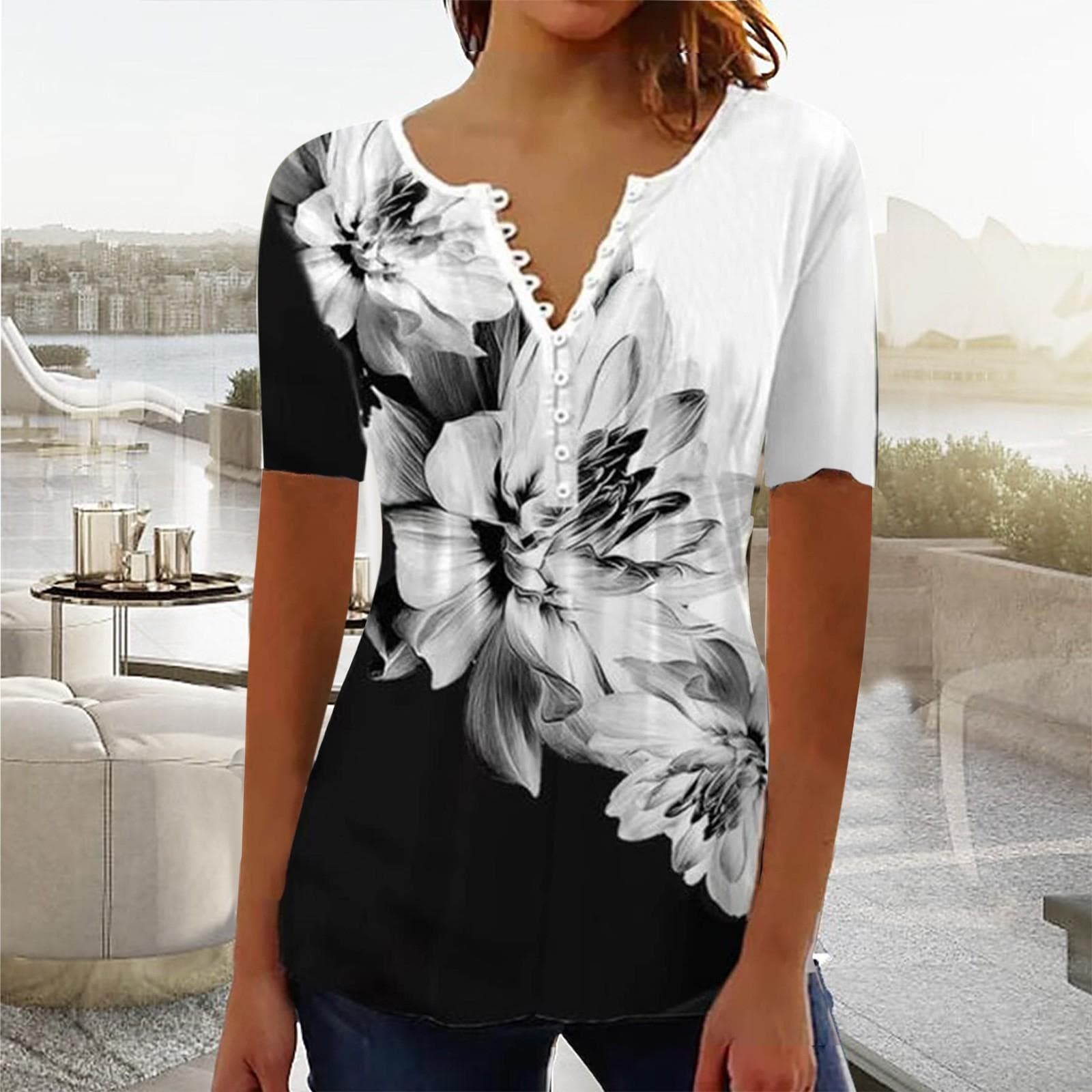 Womens Tops Hide Belly Tunic Summer Short Sleeve T Shirts Cute Flowy Tshirt Casual Dressy Blouses For Leggings S black