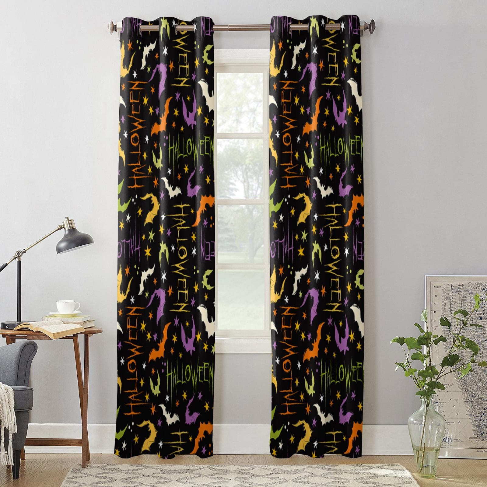 Halloween Bat Texture Curtains for Bedroom Living Room Window Curtain Treatments Blinds Kitchen Home Decor Drapes 135W x 60H(cm) x1