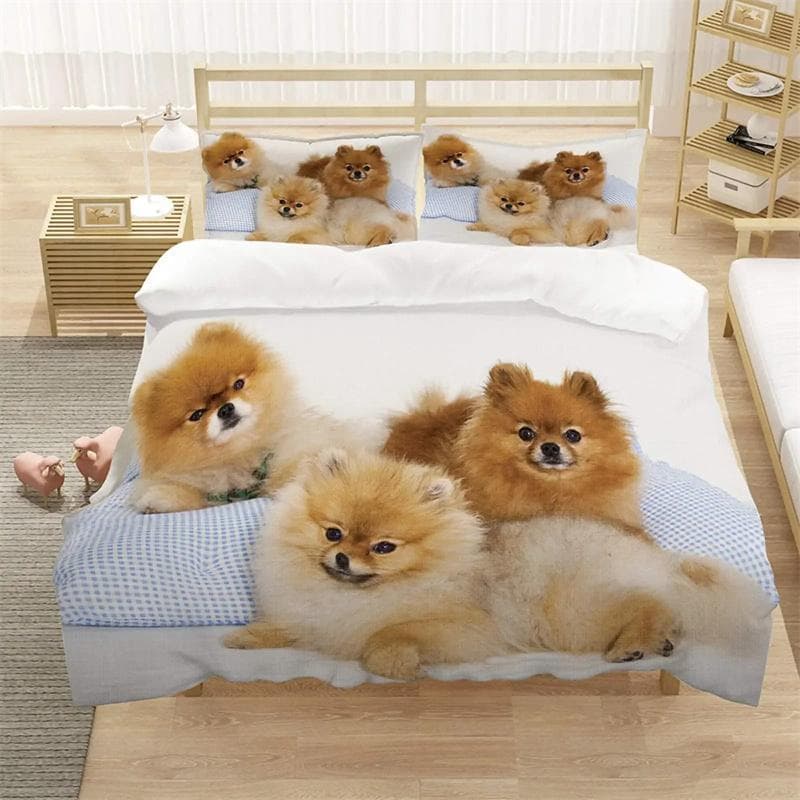 Pomeranian Dog King Queen Duvet Cover Puppy Bedding Set for Teens Adults Pet Animal Colorful Sky 2/3pcs Polyester Quilt Cover 155X220cm