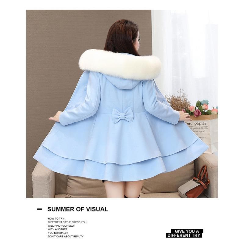 Women's Fur Collar Woolen Coat Coat Korean Version Slim Fit XXL blue