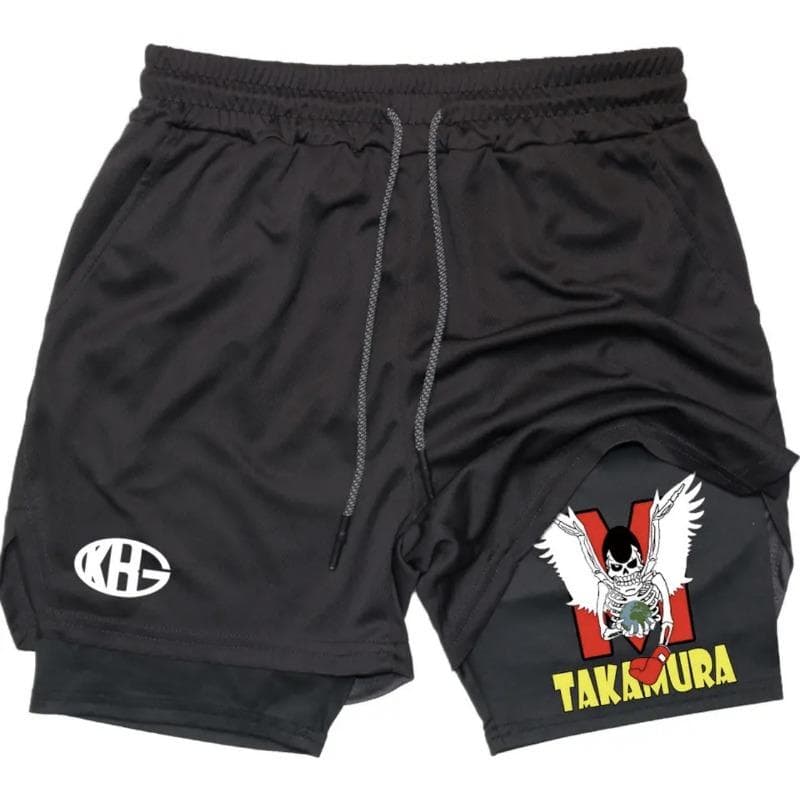 Anime Boxing Men's Two-in-one Double-layer Sports Shorts for Summer New Fake Two-piece Sports Casual Mid-pants 3XL