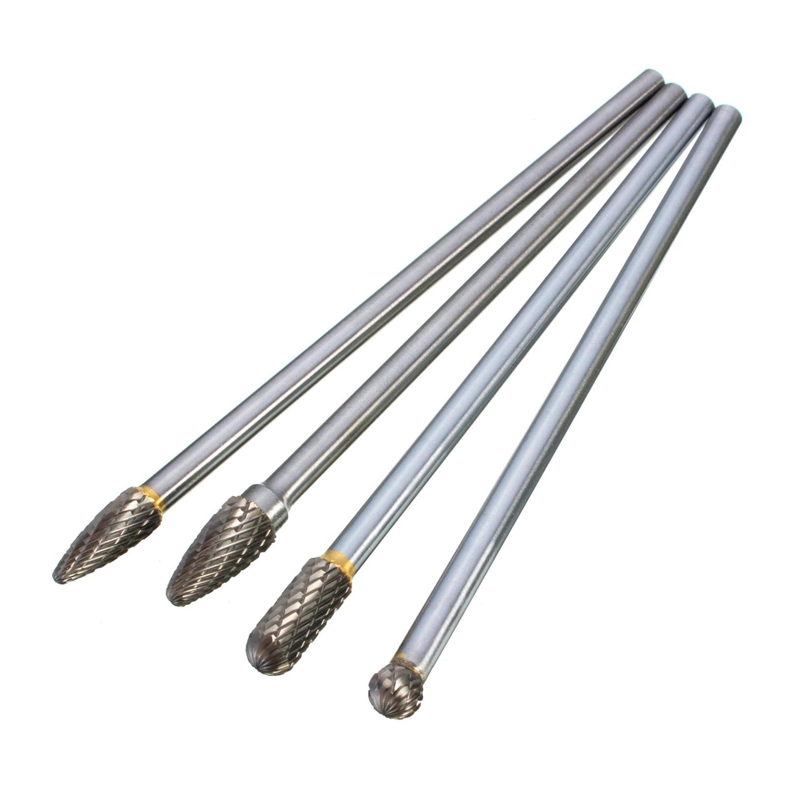 4Pcs Tungsten Steel 1/4'' Shank Rotary Cutting Burrs 10mm Cutting Edge Diameter 150/160mm Length silver