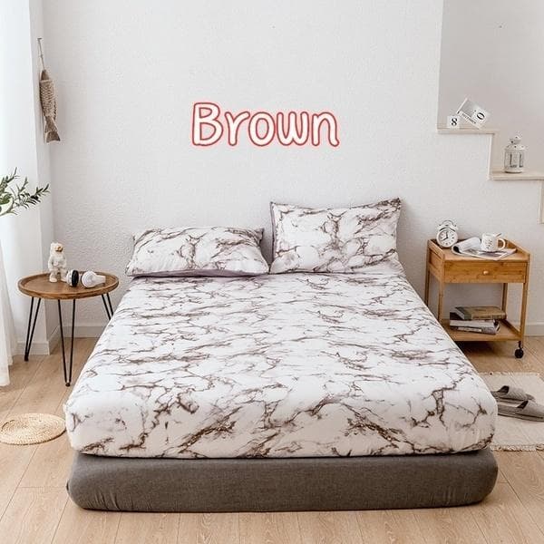 Elastic Fitted Sheet Deep Pockets Up To 16 Inches Marble Printed Brushed Microfiber Mattress Covers Set Twin Full Queen King 5 Size 6 Colors UK-SK:180*200*35 brown