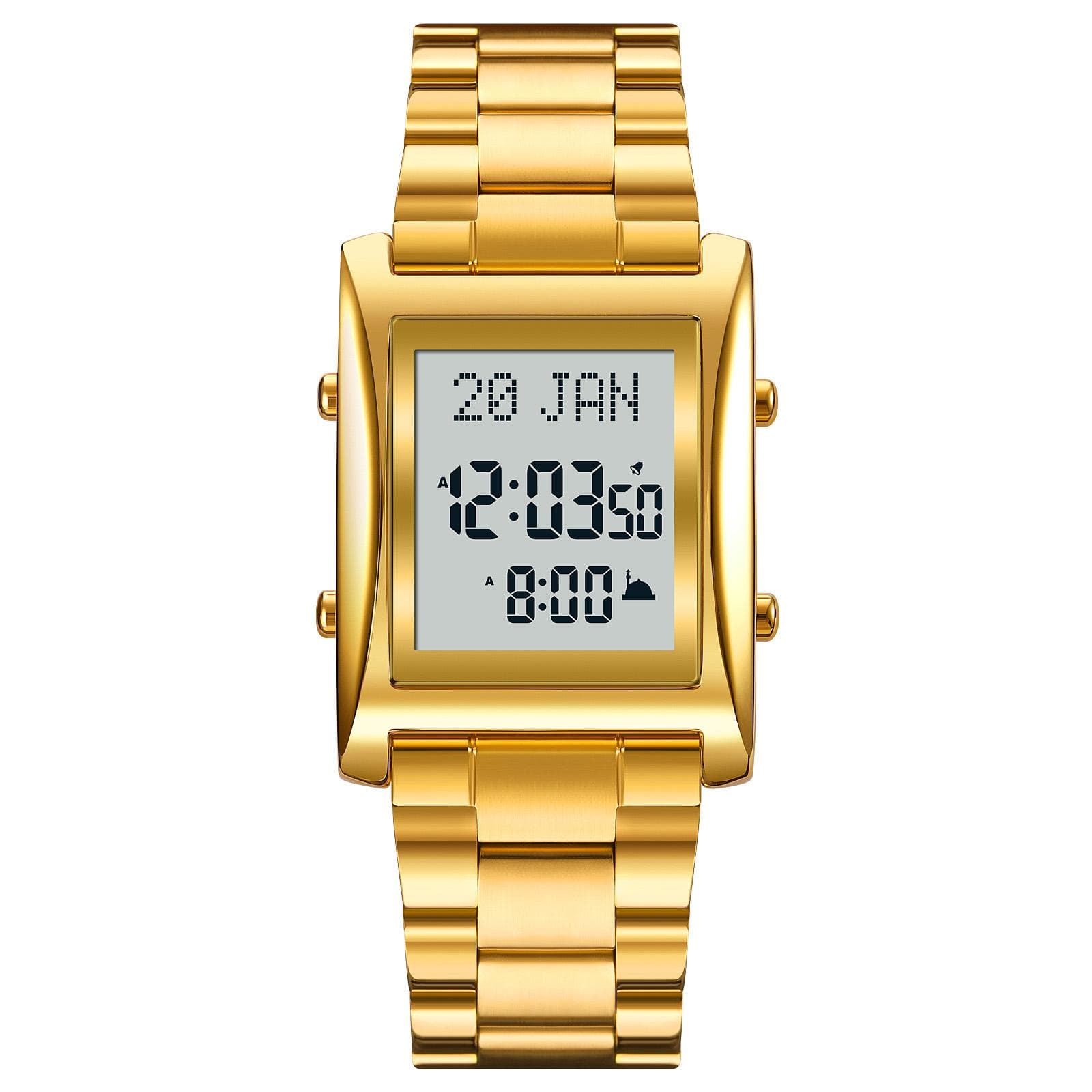 SKMEI 1815 Muslim Digital Watch for Prayer Qibla Compass Hijri Calendar Quran Bookmark City gold