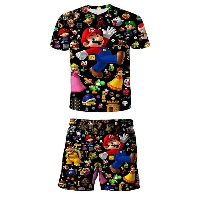 2025 MINISO Children's Clothing Sets Cosplay Super Mario T-shirts Shorts 2 Pcs Suits Kids Boys Girls Tops Tee Mario Bros T-shirt Pants Suit 120