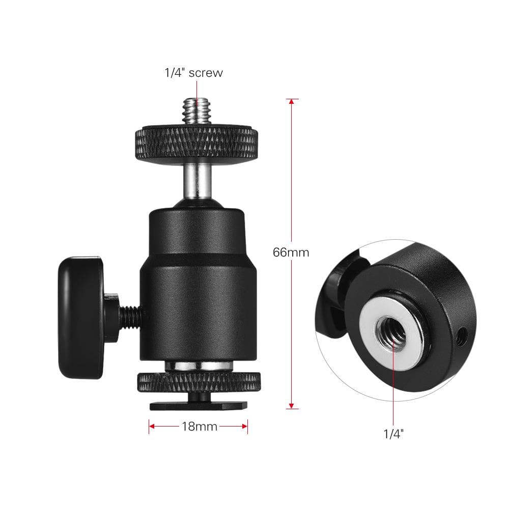 Adjustable Phone Holder Clip + Mini Ball Head with 1/4 Inch Screw Mounts for Canon Nikon Sony DSLR black