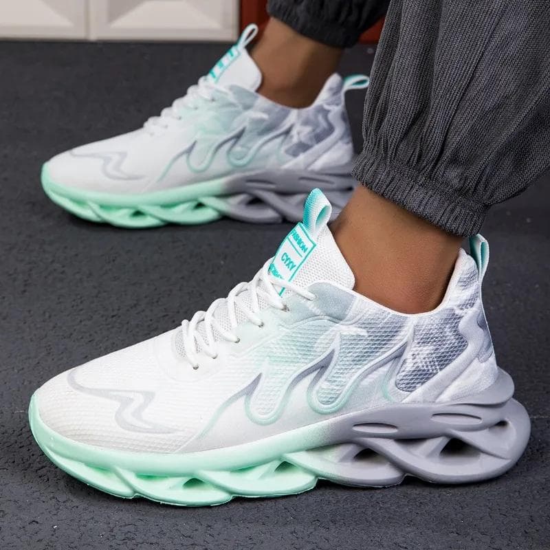 Men's Casual Sports Shoes Breathable Lightweight Flame Print Sports Shoes Summer Outdoor Tennis Running Hiking Shoes for Men 45 green