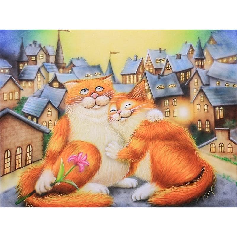 Diamond Painting Cross Stitch Diamond Two Closer Cats Icons Diamond Embroidery Christmas Decorations 20X30CM
