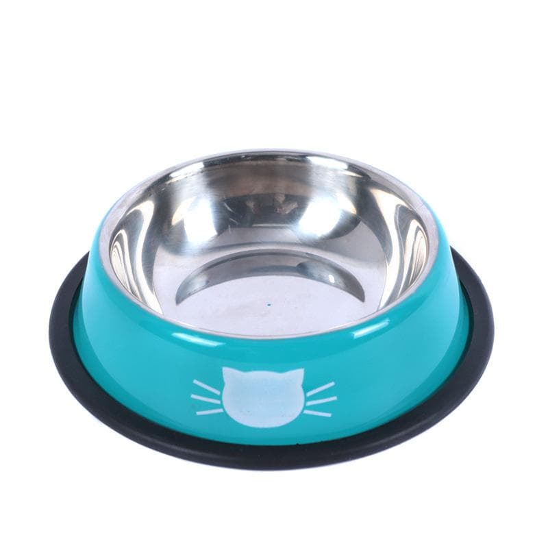 Pet bowl cute cat face printed cat and dog universal anti slip and easy to clean indoor and outdoor blue