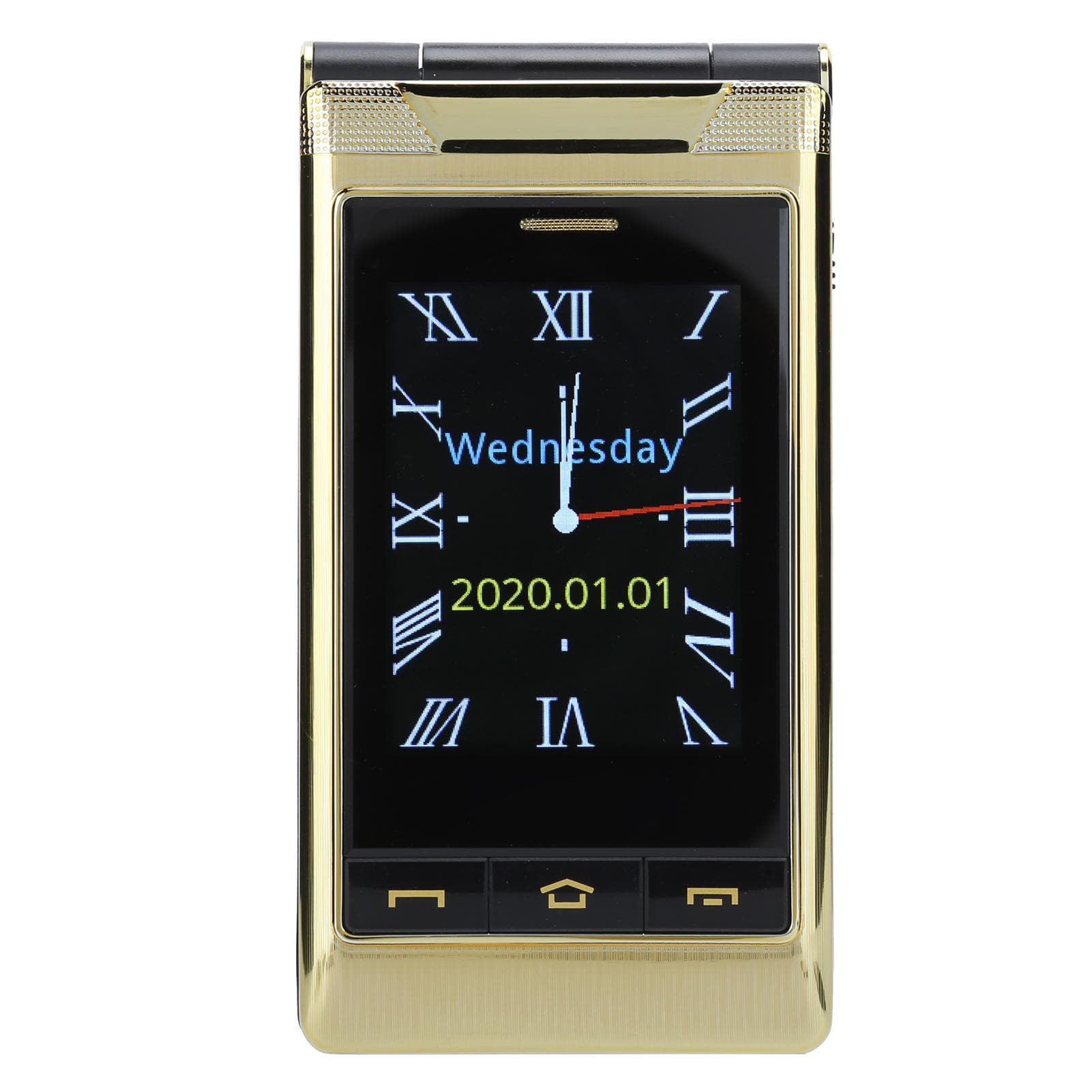 G10‑1 Flip 2.6 Inch MP3 Large Horn 4G Mobile Phone Elder Double Card Cellphone 100‑240V Gris NOUS US Plug gold
