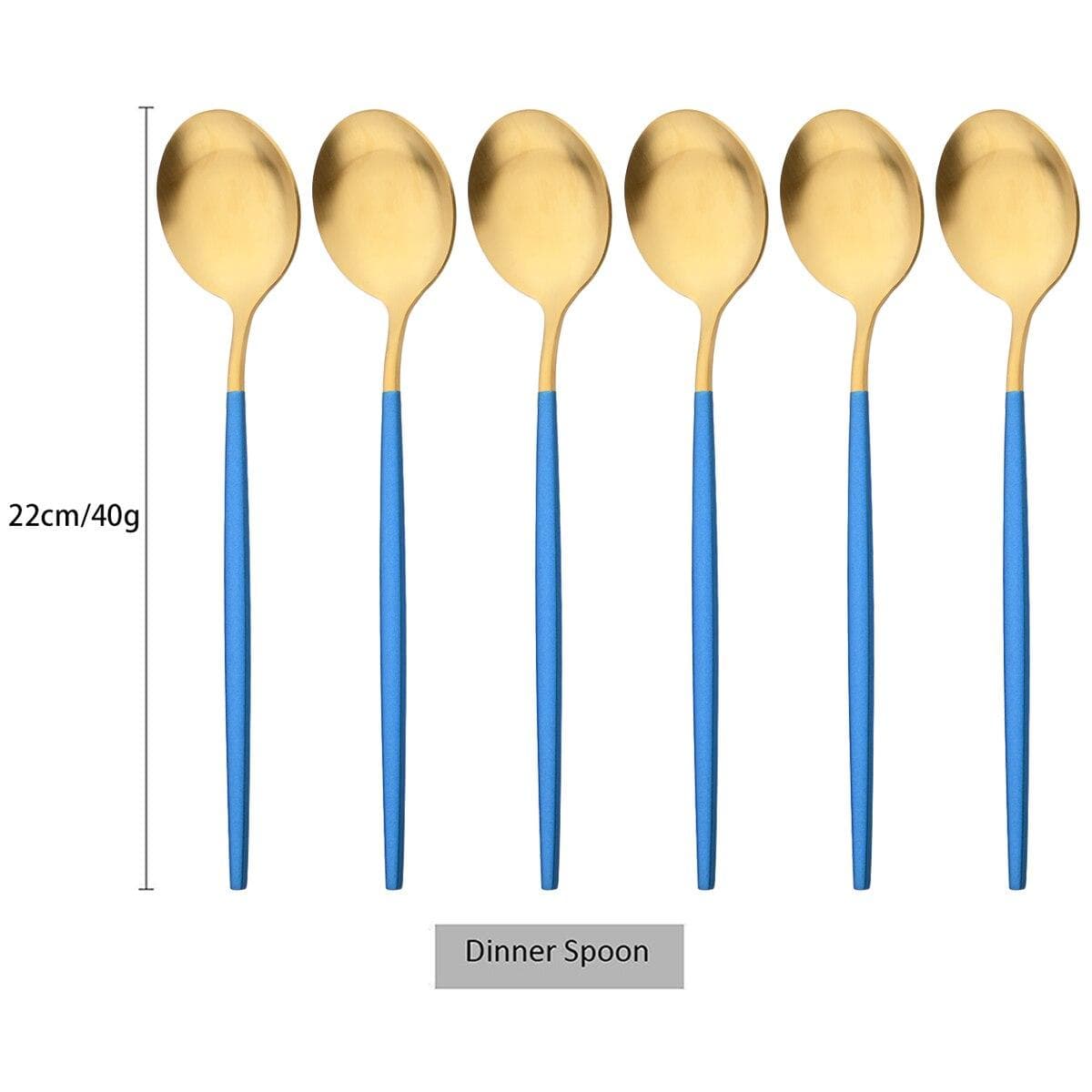 6Pcs/Set Black Gold Dinner Spoon Set Matte Western Stainless Steel Flatware Cutlery Dessert Spoon Tableware Party Kitchen Silverware Set gold/blue