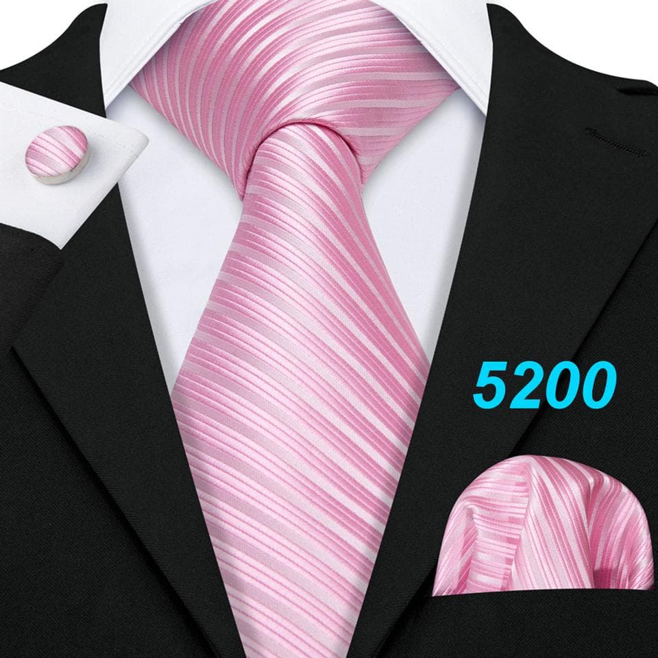 Barry.Wang Mens Tie Set Jacquard Striped Silk Necktie Pocket Square Cufflinks Set N-5200