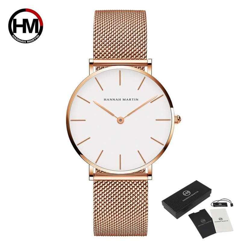 Hannah Martin Women’s Quartz Watches 3ATM Waterproof Luxury Crystal Women Bracelet Top Brand Fashion Ladies Quartz Watch Steel Female Wristwatch white/rose gold
