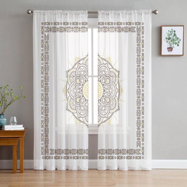 Boho Mandala Datura Buddhism Ethnic Sheer Voile Curtains For Kitchen Living Room Bedroom Decor Tulle Curtains Window Treatment 1 PCS W100XH250cm