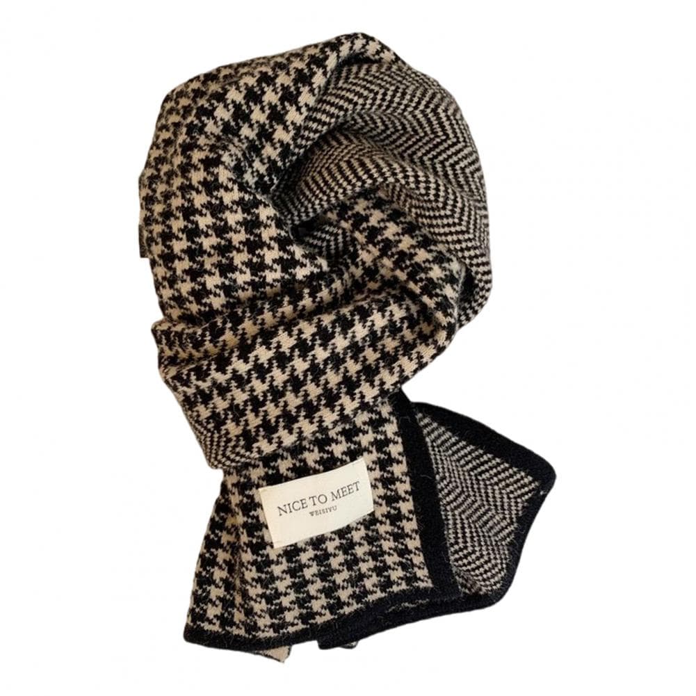 Men Women Scarf Japanese Style Plaid Pattern Long Style Wrap Autumn Winter Thermal Insulation Knitting Scarf Daily Wear black