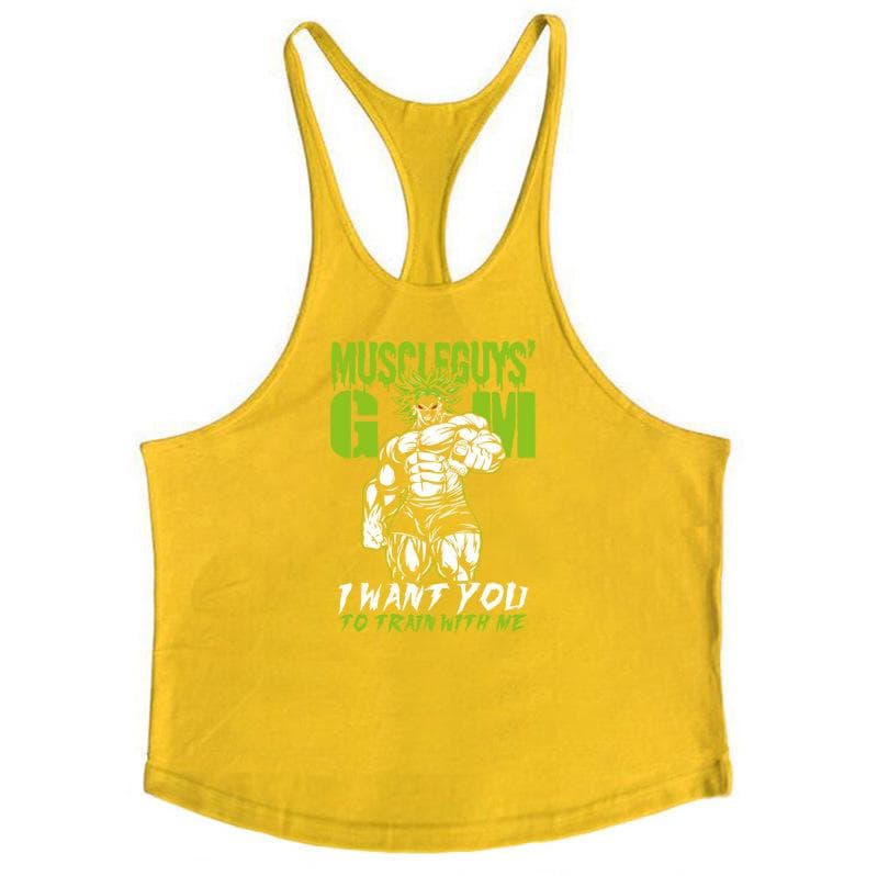 Men's European Size Elastic Cotton Sports Vest for Fitness & Bodybuilding XL yellow