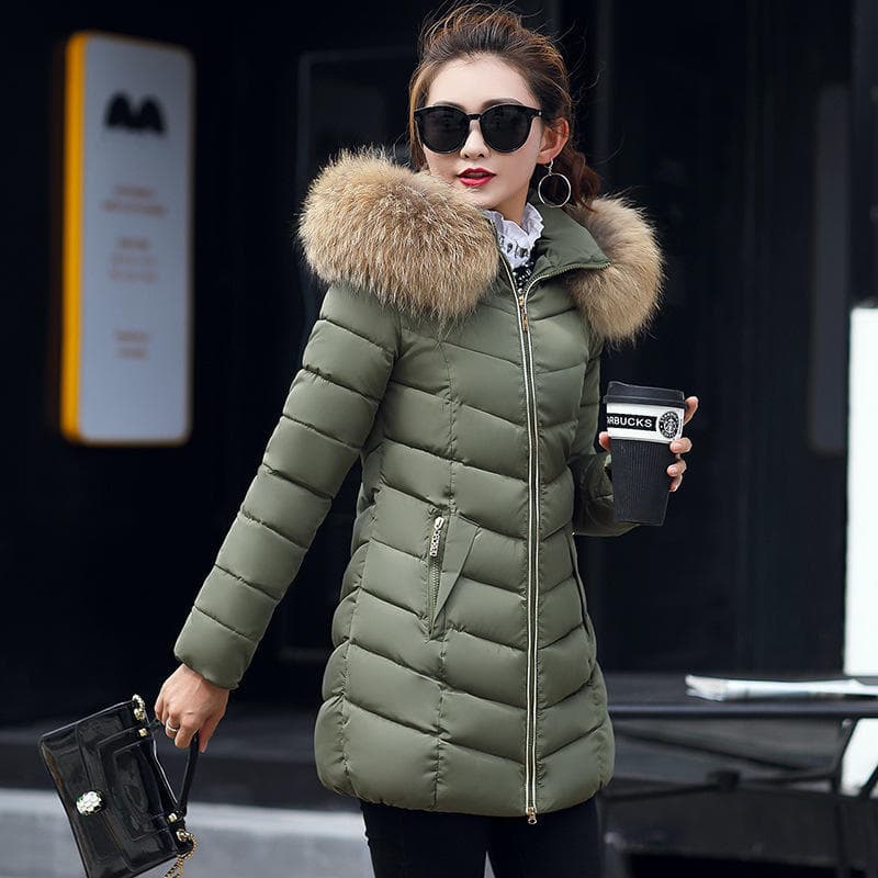2023 Winter Women Slim Fit Casual Fur Hoodie Cotton Coat Down Coat Jacket Outwear XXXXL army green