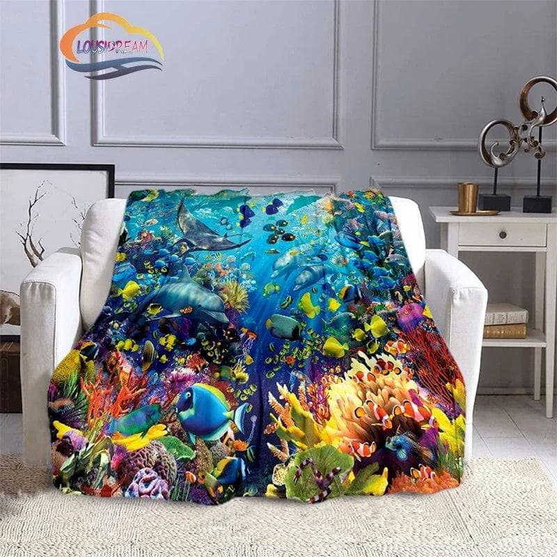 Marine Life Blanket Fashion marine organism Oceanic dolphins Flannel Quilt Cover Travel Bedding Throw Bedspread 100x150cm