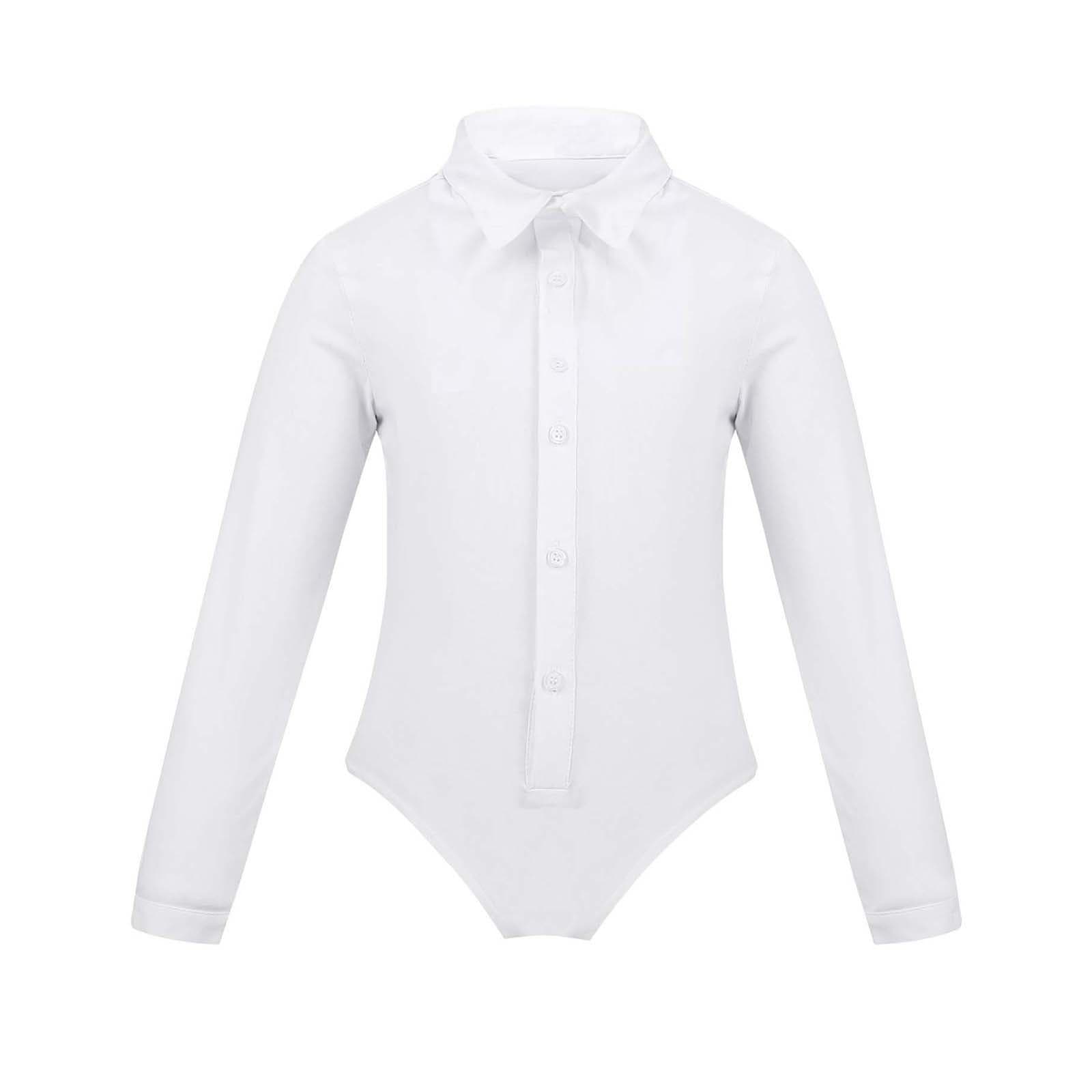 Boys Modern Latin Dance Costume Long Sleeve Lapel Romper Leotard Bodysuit One Piece Performance Wear for Kids 11-12 Years white