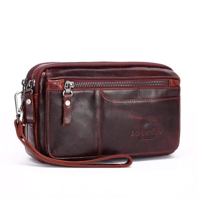 Fashion Genuine Cow Leather Men's Leather Clutch Purse Wallet Men Wrist Bag Business Men's Bag red