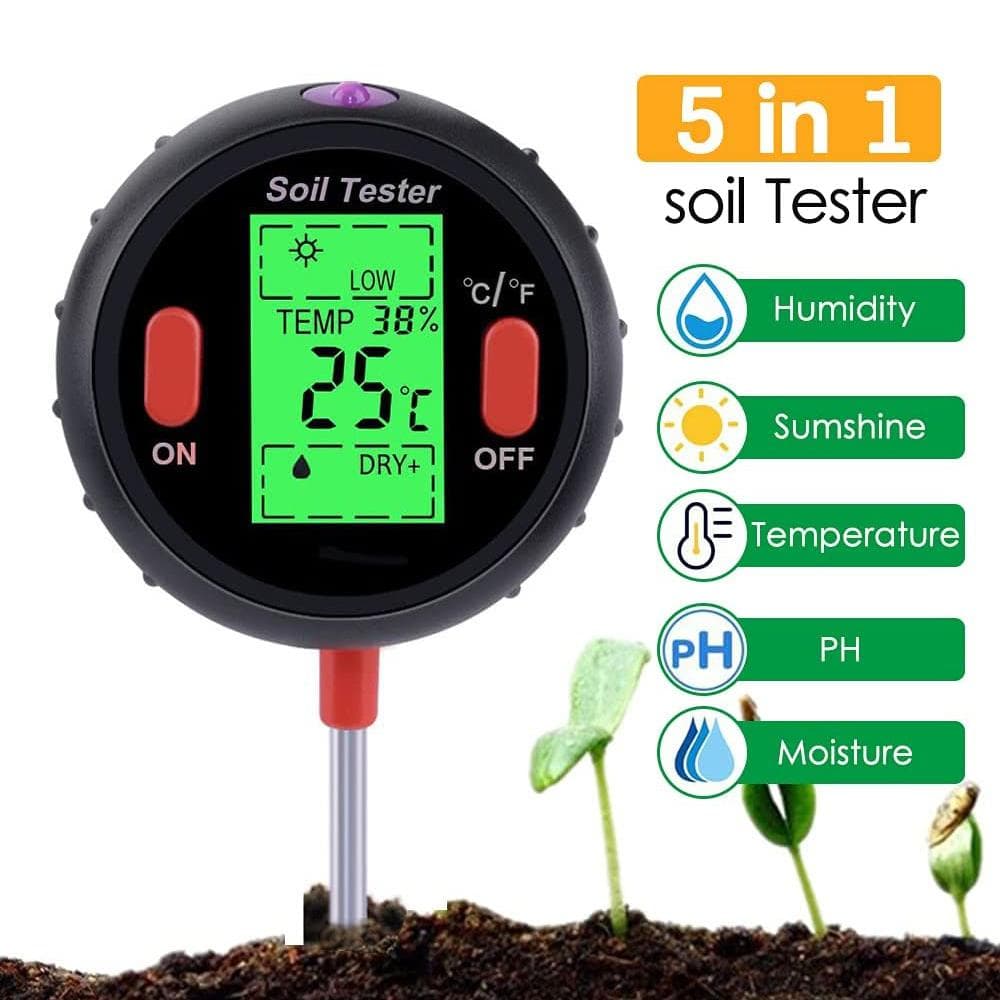 Soil Tester Multiple Function Large Screen Electronic Digital Display Soil Moisture PH Temperature black