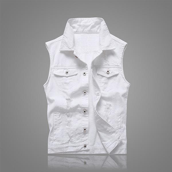 3 Colors Vintage Mens Sleeveless Ripped Jeans Vest Denim Waistcoats Plus Size S-5XL XL white